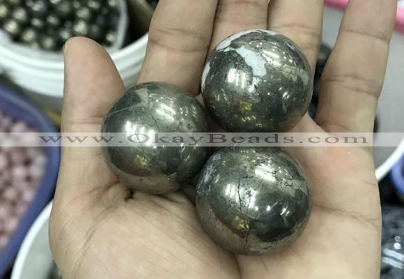 CDN10 30mm round pyrite gemstone decorations wholesale