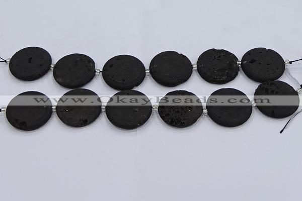 CDQ682 8 inches 30mm flat round druzy quartz beads wholesale