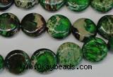 CDT170 15.5 inches 12mm flat round dyed aqua terra jasper beads