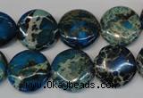 CDT232 15.5 inches 16mm flat round dyed aqua terra jasper beads