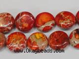 CDT518 15.5 inches 14mm flat round dyed aqua terra jasper beads