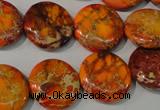 CDT757 15.5 inches 18mm flat round dyed aqua terra jasper beads