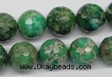 CDT98 15.5 inches 14mm faceted round dyed aqua terra jasper beads