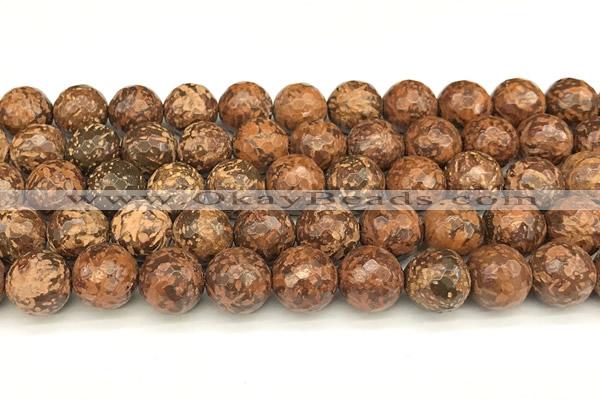 CEJ312 15 inches 10mm faceted round elephant skin jasper beads