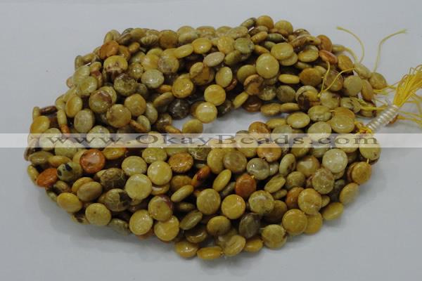 CFA41 15.5 inches 12mm flat round yellow chrysanthemum agate beads