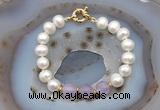 CFB1005 Hand-knotted 9mm - 10mm potato white freshwater pearl & lavender amethyst bracelet