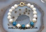 CFB1012 Hand-knotted 9mm - 10mm potato white freshwater pearl & apatite bracelet