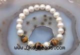 CFB1026 9mm - 10mm potato white freshwater pearl & yellow tiger eye stretchy bracelet