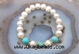 CFB1029 9mm - 10mm potato white freshwater pearl & blue sea sediment jasper stretchy bracelet