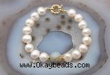 CFB1044 Hand-knotted 9mm - 10mm potato white freshwater pearl & serpentine jasper bracelet