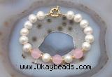 CFB1082 Hand-knotted 9mm - 10mm potato white freshwater pearl & candy jade bracelet