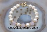 CFB1083 Hand-knotted 9mm - 10mm potato white freshwater pearl & candy jade bracelet