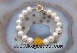 CFB1084 Hand-knotted 9mm - 10mm potato white freshwater pearl & candy jade bracelet