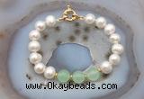 CFB1091 Hand-knotted 9mm - 10mm potato white freshwater pearl & candy jade bracelet