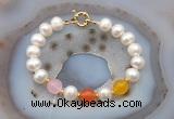 CFB1094 Hand-knotted 9mm - 10mm potato white freshwater pearl & colorful candy jade bracelet