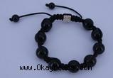 CFB549 12mm round black agate with alloy beads adjustable bracelet