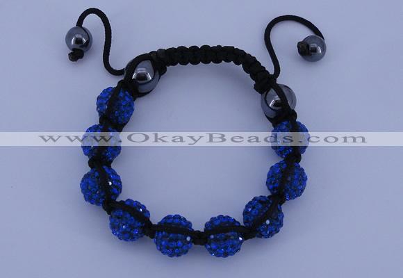 CFB558 10mm round rhinestone with hematite beads adjustable bracelet