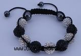 CFB562 12mm round rhinestone with hematite beads adjustable bracelet