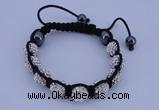 CFB570 10mm round rhinestone with hematite beads adjustable bracelet