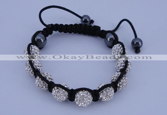 CFB570 10mm round rhinestone with hematite beads adjustable bracelet