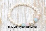 CFB601 6-7mm potato white freshwater pearl & morganite stretchy bracelet