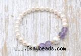 CFB602 6-7mm potato white freshwater pearl & amethyst stretchy bracelet