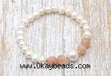 CFB605 6-7mm potato white freshwater pearl & moonstone stretchy bracelet