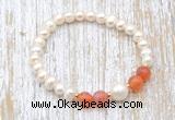 CFB609 6-7mm potato white freshwater pearl & fire agate stretchy bracelet