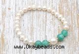 CFB610 6-7mm potato white freshwater pearl & peafowl agate stretchy bracelet