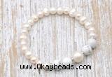 CFB612 6-7mm potato white freshwater pearl & white howlite stretchy bracelet