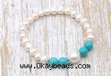 CFB613 6-7mm potato white freshwater pearl & turquoise stretchy bracelet