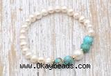 CFB614 6-7mm potato white freshwater pearl & blue sea sediment jasper stretchy bracelet