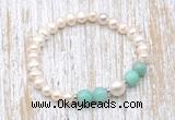 CFB615 6-7mm potato white freshwater pearl & amazonite stretchy bracelet