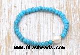 CFB703 faceted rondelle turquoise & potato white freshwater pearl stretchy bracelet