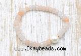 CFB709 faceted rondelle pink aventurine & potato white freshwater pearl stretchy bracelet