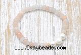 CFB710 faceted rondelle pink aventurine & potato white freshwater pearl stretchy bracelet