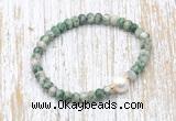 CFB715 faceted rondelle Qinghai jade & potato white freshwater pearl stretchy bracelet