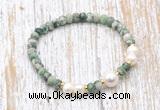 CFB717 faceted rondelle Qinghai jade & potato white freshwater pearl stretchy bracelet