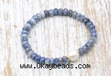 CFB718 faceted rondelle blue spot stone & potato white freshwater pearl stretchy bracelet