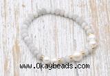 CFB723 faceted rondelle white crazy lace agate & potato white freshwater pearl stretchy bracelet