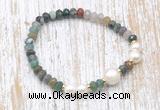 CFB726 faceted rondelle Indian agate & potato white freshwater pearl stretchy bracelet