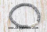 CFB734 faceted rondelle grey picture jasper & potato white freshwater pearl stretchy bracelet