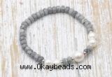 CFB735 faceted rondelle grey picture jasper & potato white freshwater pearl stretchy bracelet