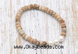 CFB737 faceted rondelle picture jasper & potato white freshwater pearl stretchy bracelet