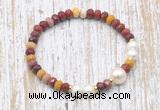 CFB762 faceted rondelle mookaite & potato white freshwater pearl stretchy bracelet