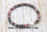 CFB763 faceted rondelle rhodonite & potato white freshwater pearl stretchy bracelet