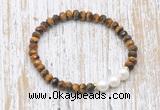 CFB767 faceted rondelle yellow tiger eye & potato white freshwater pearl stretchy bracelet