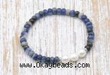 CFB770 faceted rondelle sodalite & potato white freshwater pearl stretchy bracelet