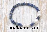 CFB771 faceted rondelle sodalite & potato white freshwater pearl stretchy bracelet