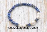 CFB774 faceted rondelle lapis lazuli & potato white freshwater pearl stretchy bracelet